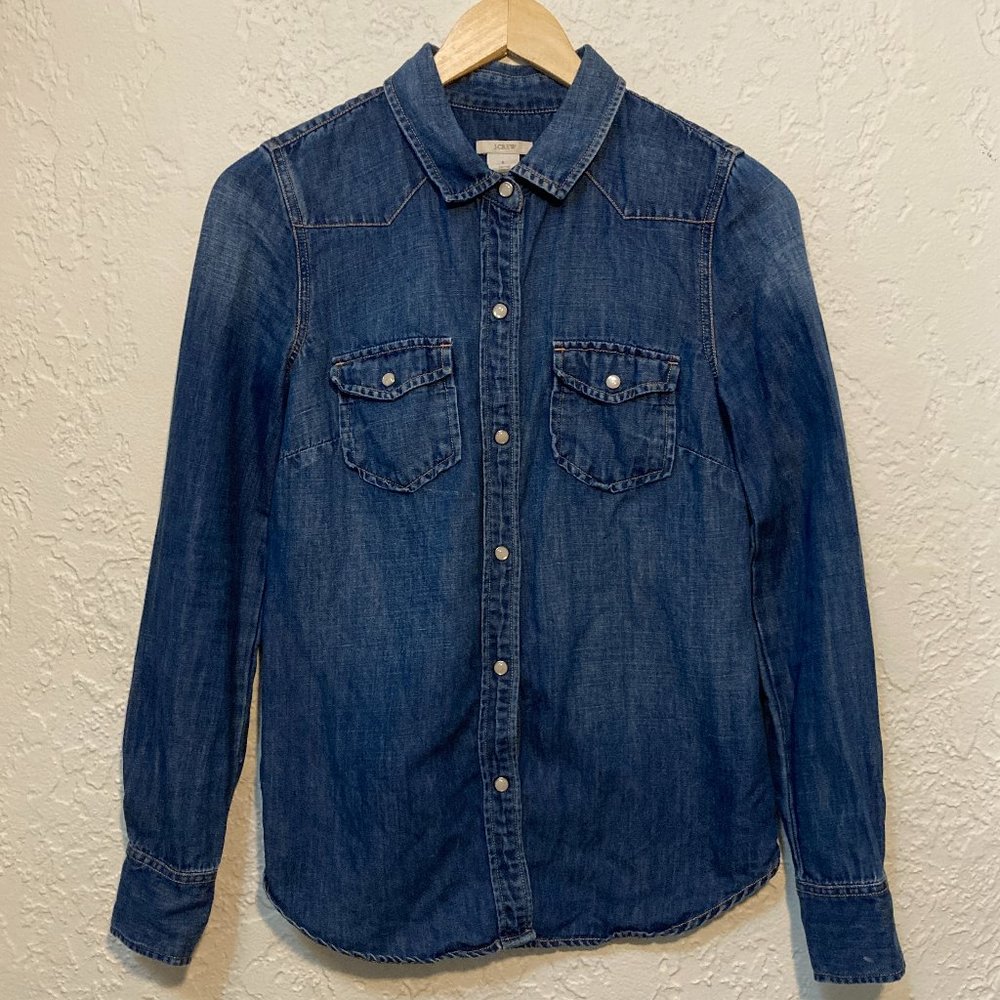 *SOLD* J.Crew Western Chambray Snap Shell Shirt XS
